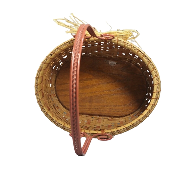 Handmade Woven Wicker Basket w/Wood Bottom Metal-Handle Berry-Picking Prairie - Picture 5 of 7